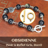 BRACELET DIZAINIER "OramusTe" EN OBSIDIENNE (Noir à Reflet Gris)