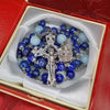 CHAPELET EN LAPIS-LAZULI ET AIGUE-MARINE CROIX ARGENT "LE LAPISIUM"