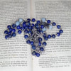 CHAPELET EN LAPIS-LAZULI ET AIGUE-MARINE CROIX ARGENT "LE LAPISIUM"