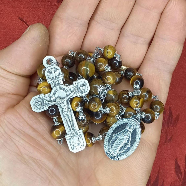 Collier Ethnique Vintage Avec œil De Tigre Et Croix Du Sud - Fermoir Argenté, 48 Cm, Occasion