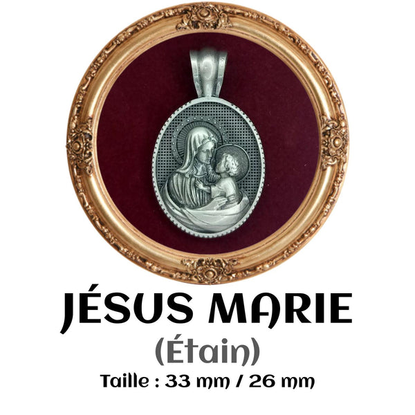 Médaille Jésus En Argent 925 - Grande Taille, Motif Immaculée Conception, Pendentif Rond