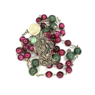 ROSARIO DE SAN MIGUEL EN JADE Y OJO DE TIGRE FUCSIA L'ANGELIS