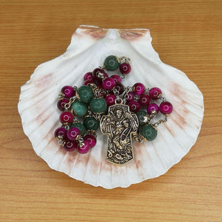 ROSARIO DE SAN MIGUEL EN JADE Y OJO DE TIGRE FUCSIA L'ANGELIS