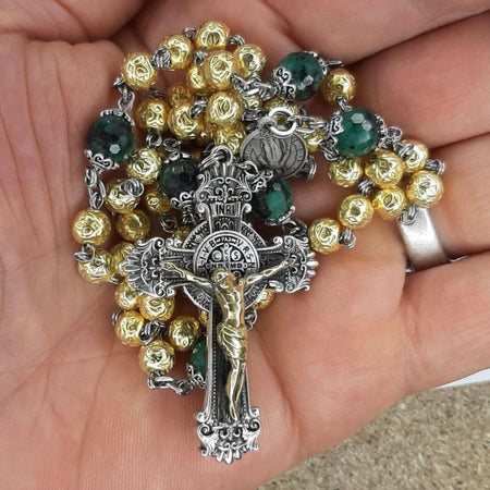 CHAPELET ARGENT VERMEIL / SAPHIR-ÉMERAUDE-RUBIS 