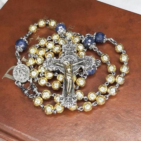 CHAPELET ARGENT VERMEIL / SAPHIR-ÉMERAUDE-RUBIS 