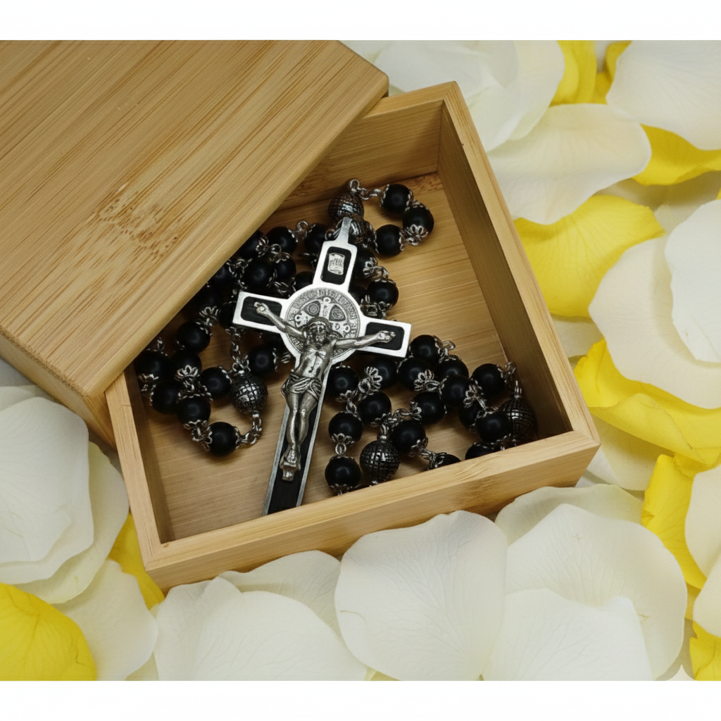 LAURENÇON ROSARY in Ebony Wood and Stainless Steel "L'HEBENUM" 