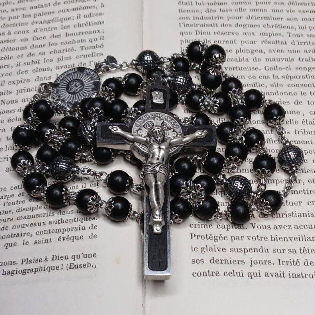 LAURENÇON ROSARY in Ebony Wood and Stainless Steel "L'HEBENUM" 