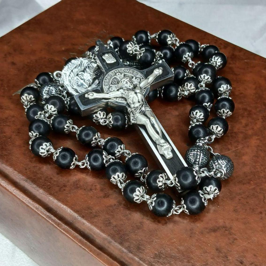 LAURENÇON ROSARY in Ebony Wood and Stainless Steel "L'HEBENUM" 