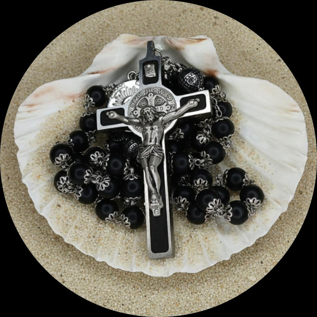 LAURENÇON ROSARY in Ebony Wood and Stainless Steel "L'HEBENUM" 