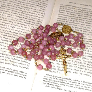 CHAPELET EN JADE ROSE  LE ROSALIE