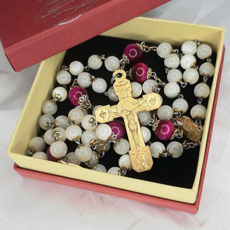 CHAPELET NACRE ŒIL DE TIGRE FUCHSIA 