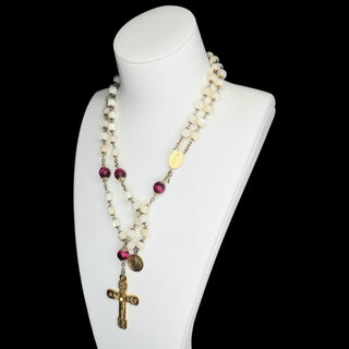 CHAPELET NACRE ŒIL DE TIGRE FUCHSIA L'HABEMUS PAPAM
