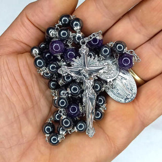 CHAPELET EN HÉMATITE ET AMÉTHYSTE L'OCULUSDEI