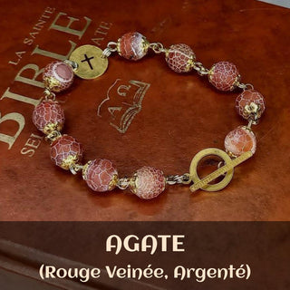 BRACELET DIZAINIER ORAMUSTE EN AGATE (Rouge Veinée)