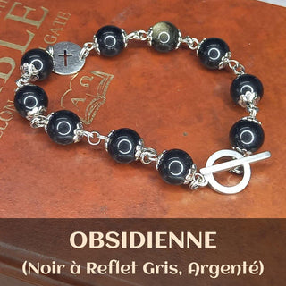 PULSERA DECENARIO ORAMUSTE DE OBSIDIANA (Negro con Reflejo Gris)