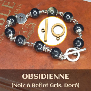 PULSERA DECENARIO ORAMUSTE DE OBSIDIANA (Negro con Reflejo Gris)