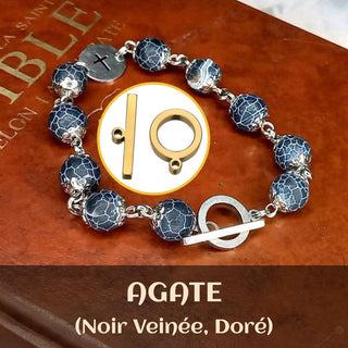 ORAMUSTE AGATE ROSARY BRACELET (Veined Black)