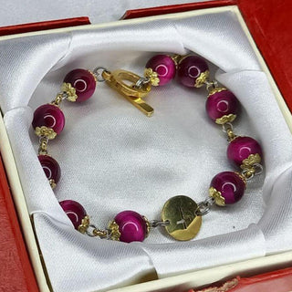 BRACELET DIZAINIER ORAMUSTE EN ŒIL DE TIGRE (Violet fuschia)