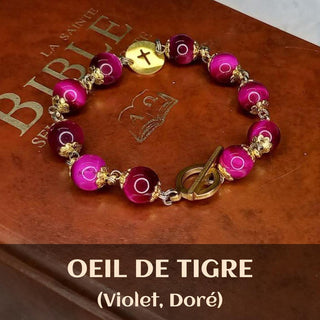 BRACELET DIZAINIER ORAMUSTE EN ŒIL DE TIGRE (Violet fuschia)