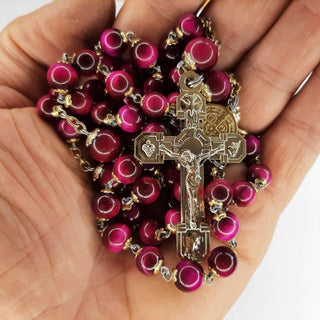 FUCHSIA TIGER EYE ROSARY LE CARDINAL
