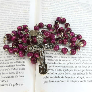 FUCHSIA TIGER EYE ROSARY LE CARDINAL