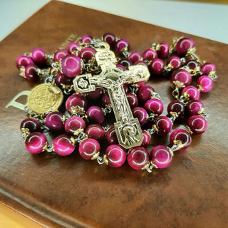 FUCHSIA TIGER EYE ROSARY LE CARDINAL