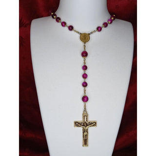 FUCHSIA TIGER EYE ROSARY LE CARDINAL