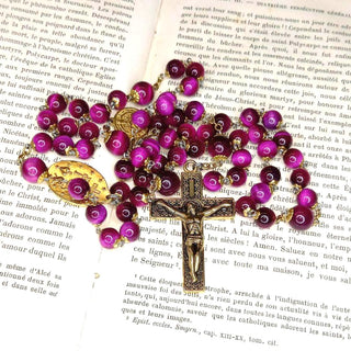 FUCHSIA TIGER EYE ROSARY LE CARDINAL
