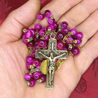 FUCHSIA TIGER EYE ROSARY LE CARDINAL
