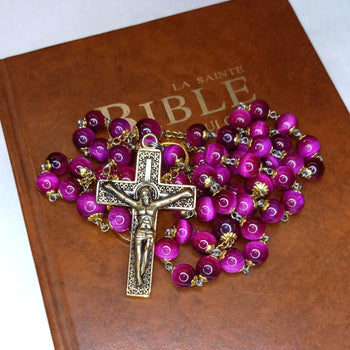 CHAPELET ŒIL DE TIGRE  FUCHSIA 