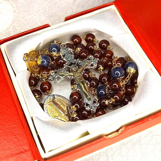 CHAPELET GRENAT TRANSLUCIDE ET SAPHIR LE SANGUINIS