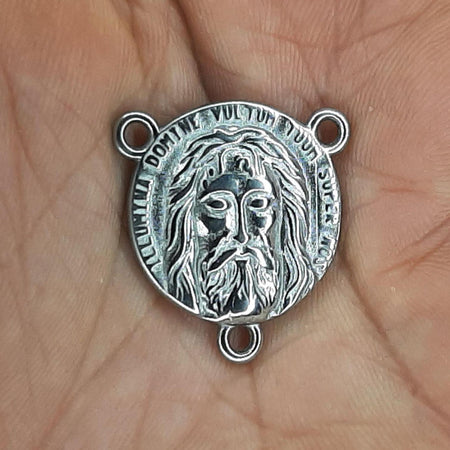 MÉDAILLE DE LA SAINTE FACE TRIPLE ANNEAUX EN ACIER INOXYDABLE POUR CŒUR DE CHAPELET