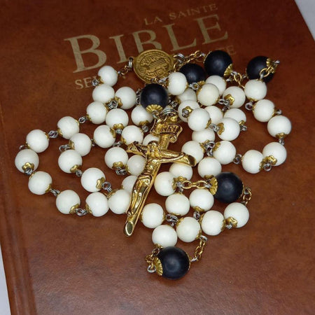 CHAPELET EN OS DE YACK ET BOIS De BUIS TEINTÉ 