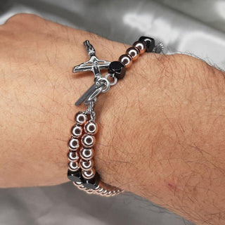 Chapelet Bracelet RosArmy® N°10 – Rosé & Noir, garanti à vie