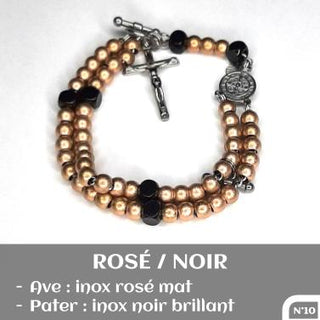 Chapelet Bracelet RosArmy® N°10 – Rosé & Noir, garanti à vie