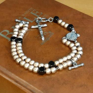 Chapelet Bracelet RosArmy® N°10 – Rosé & Noir, garanti à vie