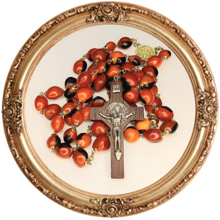 CHAPELET ROUGE ET NOIR EN GRAINE DE HUAYRURO (CACONNIER) 