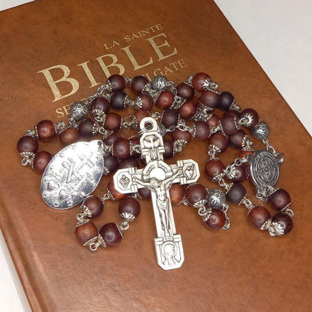 CHAPELET EN BOIS DE ROSE ET ARGENT MASSIF 925 