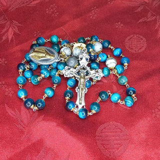 TIGER'S EYE AND PICASSO JASPER ROSARY (SILVER CROSS) LE BLUGRISERO