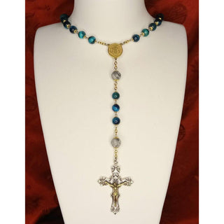 TIGER'S EYE AND PICASSO JASPER ROSARY (SILVER CROSS) LE BLUGRISERO