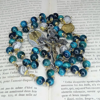 CHAPELET EN ŒIL DE TIGRE JASPE PICASSO (CROIX ARGENT) LE BLUGRISERO