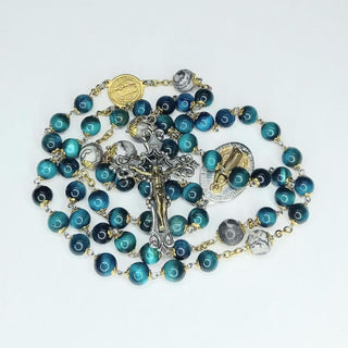 TIGER'S EYE AND PICASSO JASPER ROSARY (SILVER CROSS) LE BLUGRISERO