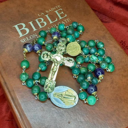 CHAPELET LAURENÇON en Jade et Améthyste (Perles N°20 et N°18) 