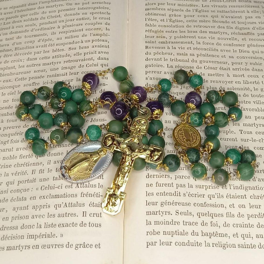 CHAPELET LAURENÇON en Jade et Améthyste (Perles N°20 et N°18) "LE PURVIDIS"