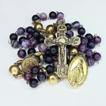 CHAPELET LAURENÇON en Agate Violet et Laiton (Perles N°10 et N°21) 