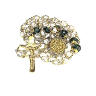 CRYSTAL AND EMERALD STONE ROSARY LE RAGADIS