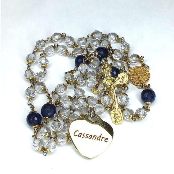 CHAPELET LAURENÇON en Cristal et Pierre de Saphir "LE CASSANDRE"
