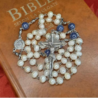 IRREGULAR CULTURED PEARL AND SAPPHIRE ROSARY THE MARGARITA