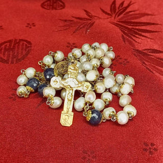 CULTURED PEARL AND FACETED SAPPHIRE ROSARY THE SERAPHIM