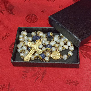 CULTURED PEARL AND FACETED SAPPHIRE ROSARY THE SERAPHIM